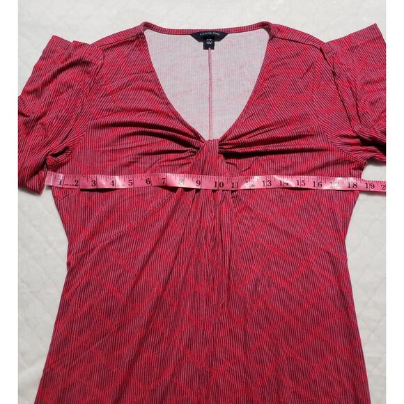 Lands End Twist Shift Dress Women's Size 10/12 Pink Purple Print 3/4 Sleeve Midi - Picture 8 of 9